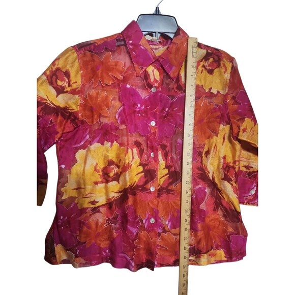Choices Women’s M Multicolor Floral Button Up Blouse Roll Tab Sleeve - Picture 3 of 7